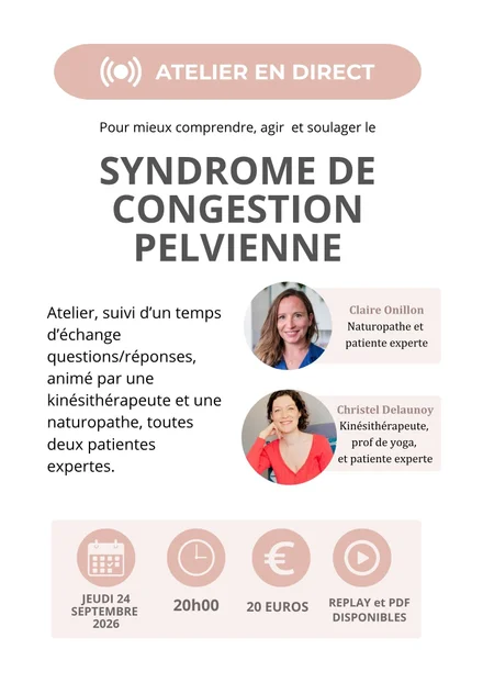 Affiche de l'atelier en ligne pour soulager le syndrome de congestion pelvienne